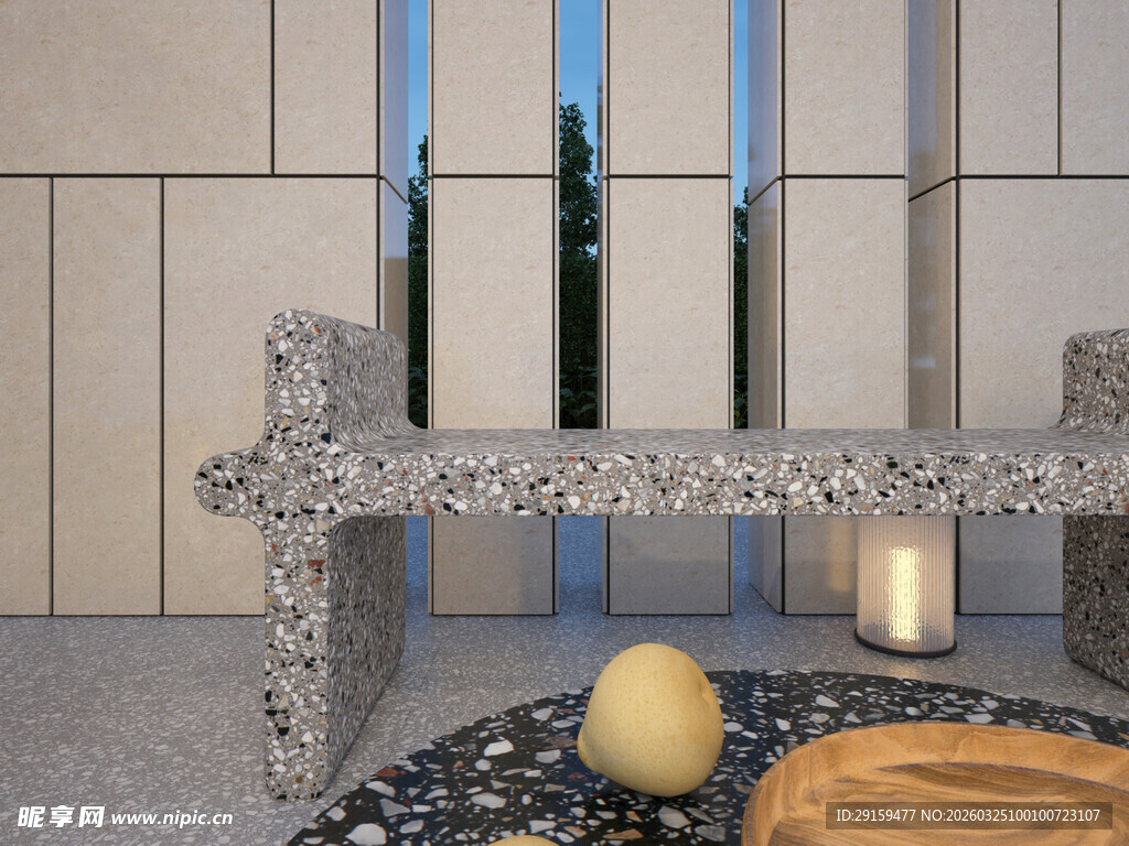 现代简约风室内石质长椅
