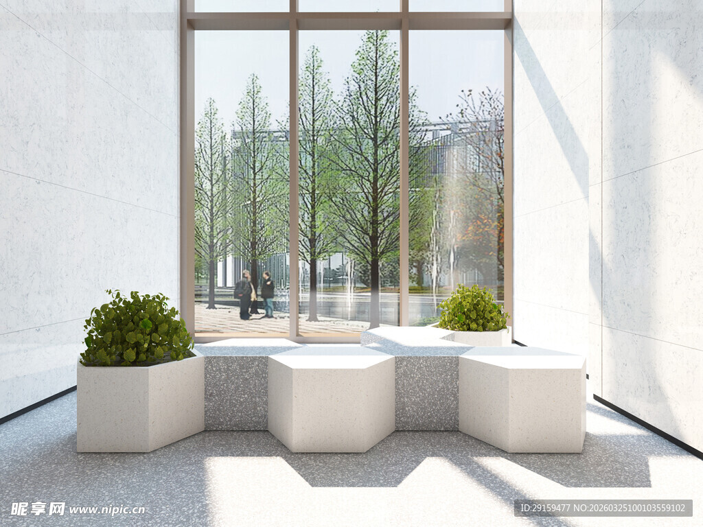 现代简约窗边绿植休息区