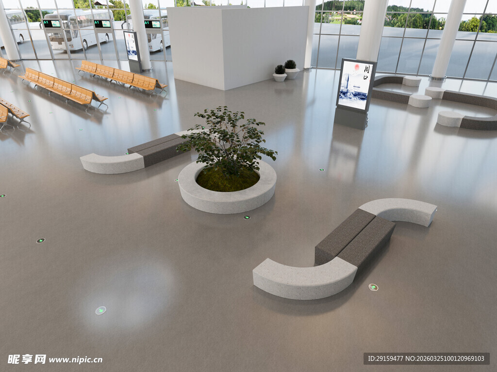 现代室内弧形座椅景观