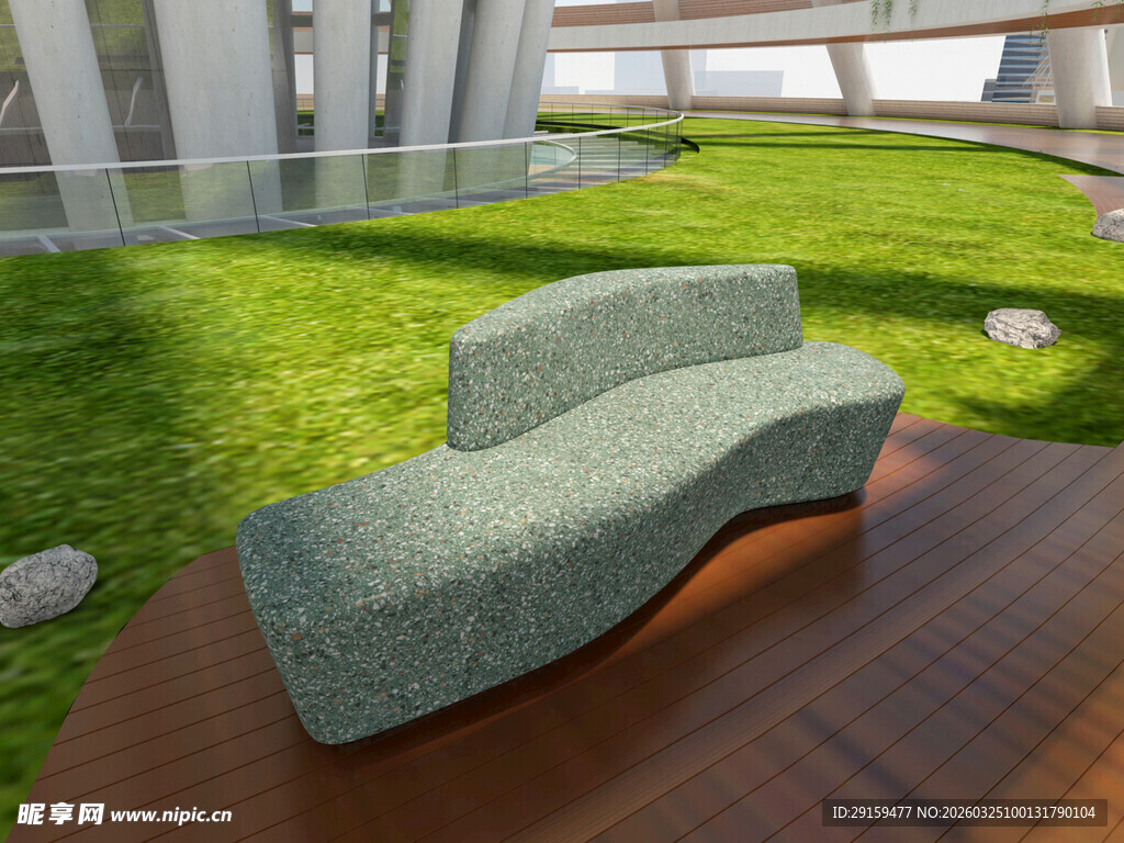 户外弧形石质休闲长椅