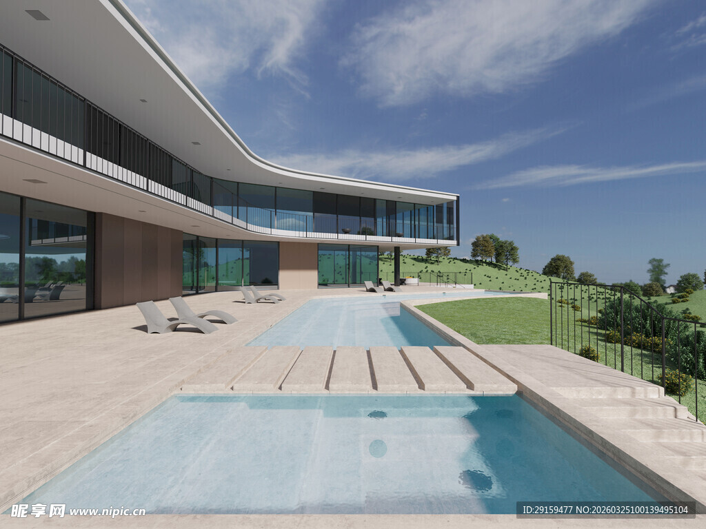 现代奢华户外泳池别墅景观