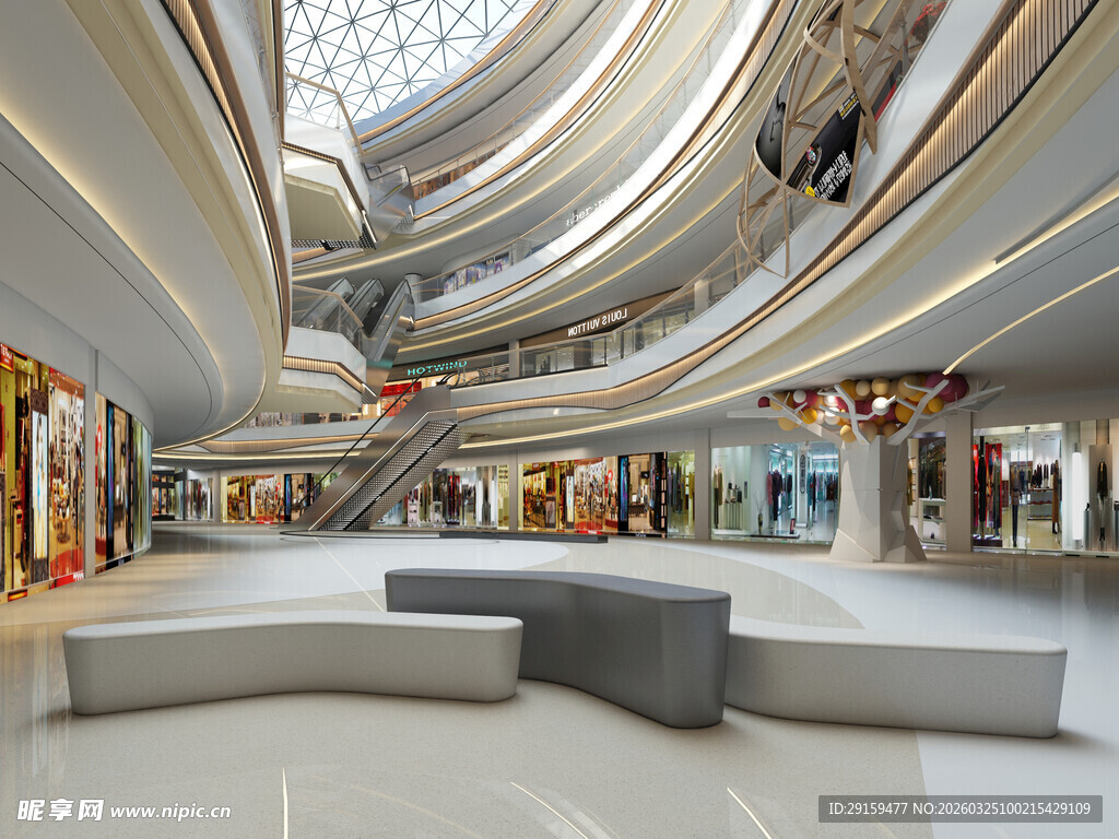 现代时尚的多层购物中心大厅
