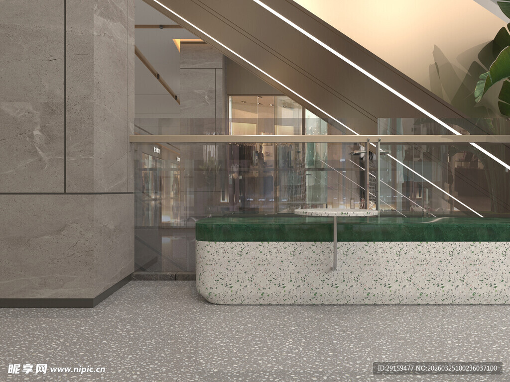 现代室内楼梯旁绿植景观