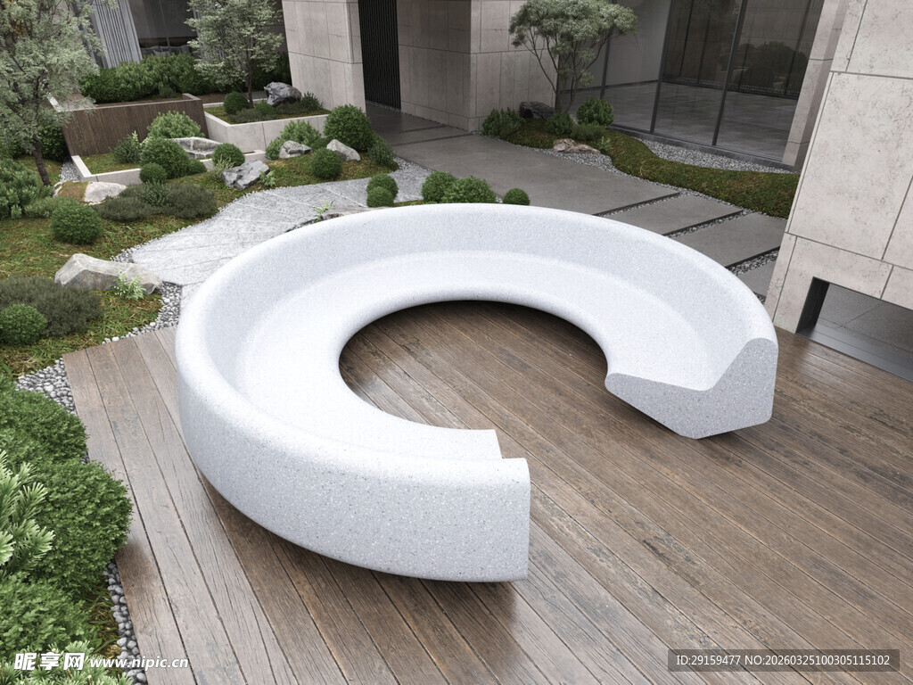 户外白色弧形休闲座椅