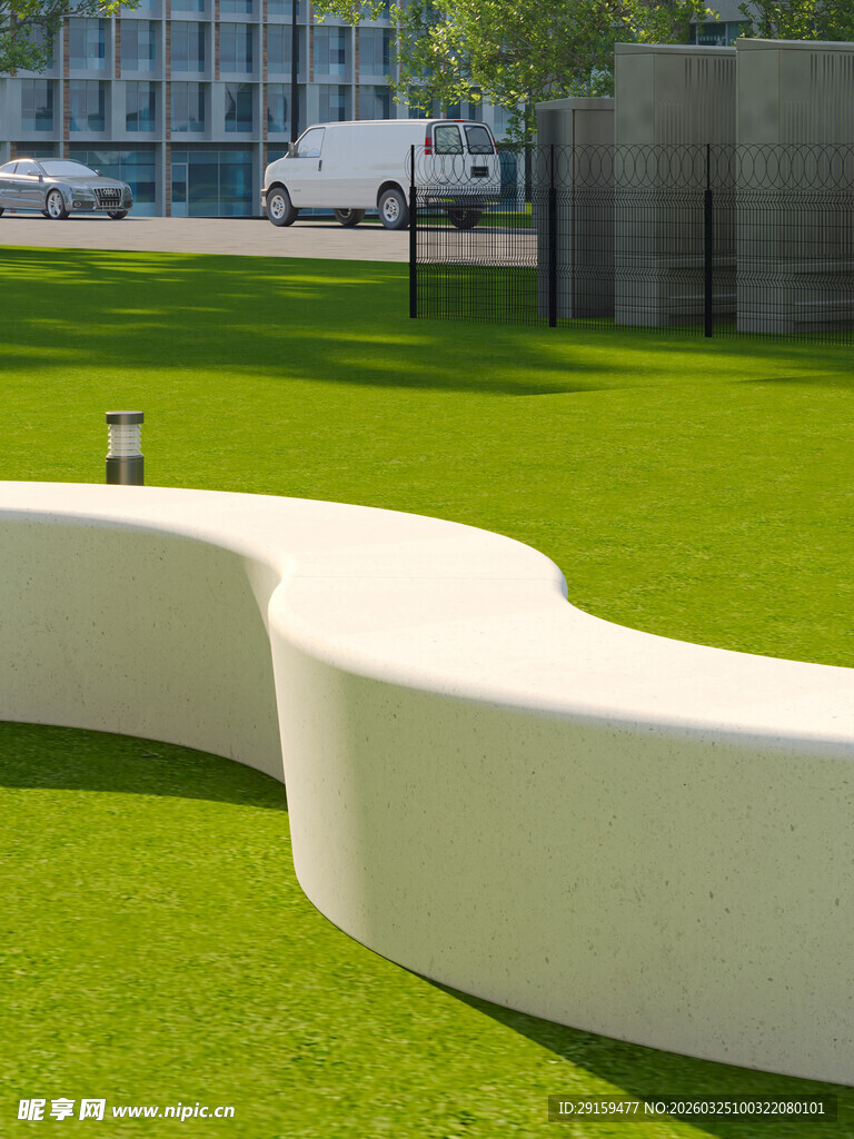 户外白色弧形休闲座椅