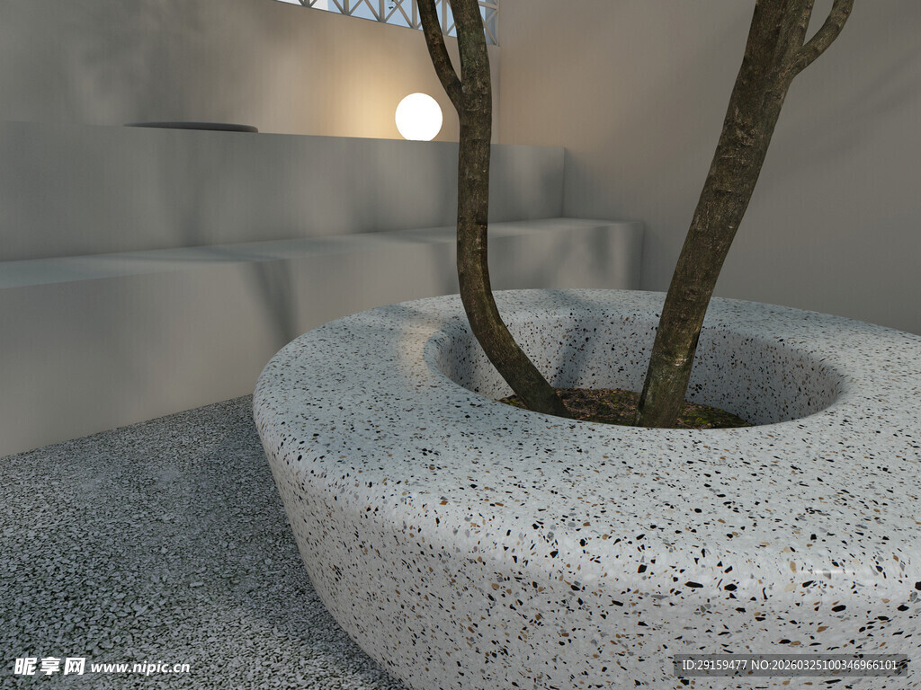 简约水泥树池室内景观