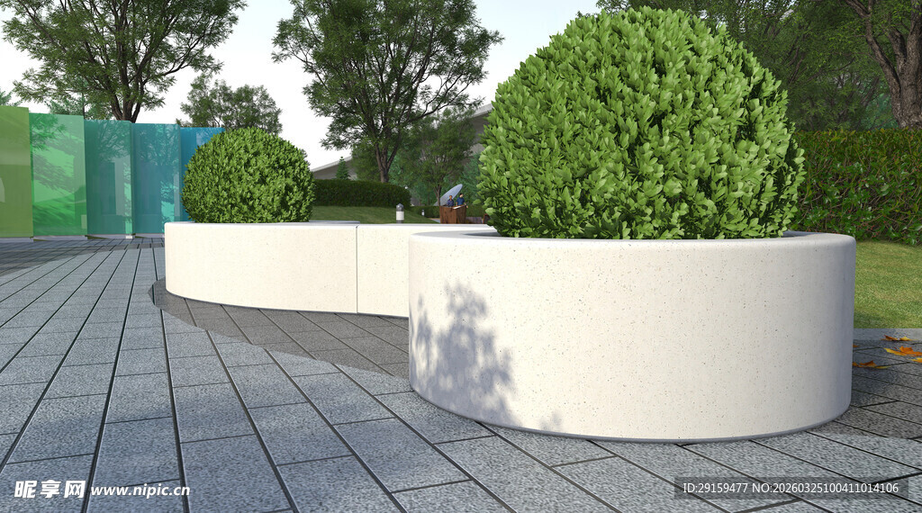 户外圆形白色绿植花坛