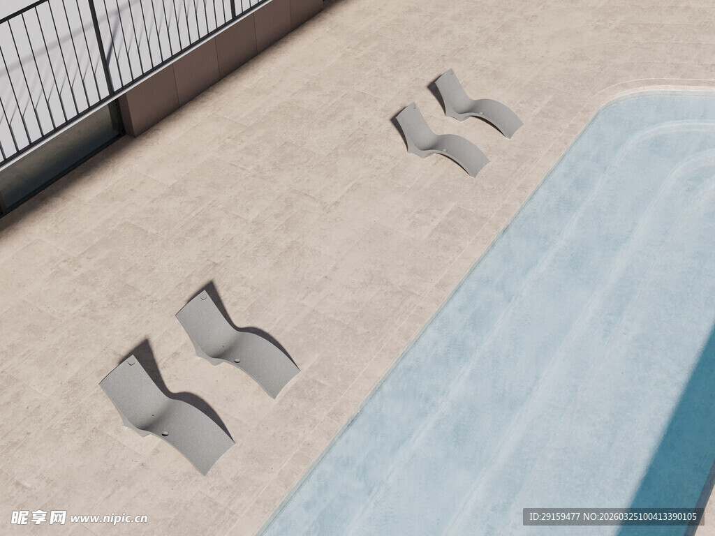 泳池边的躺椅与休闲空间