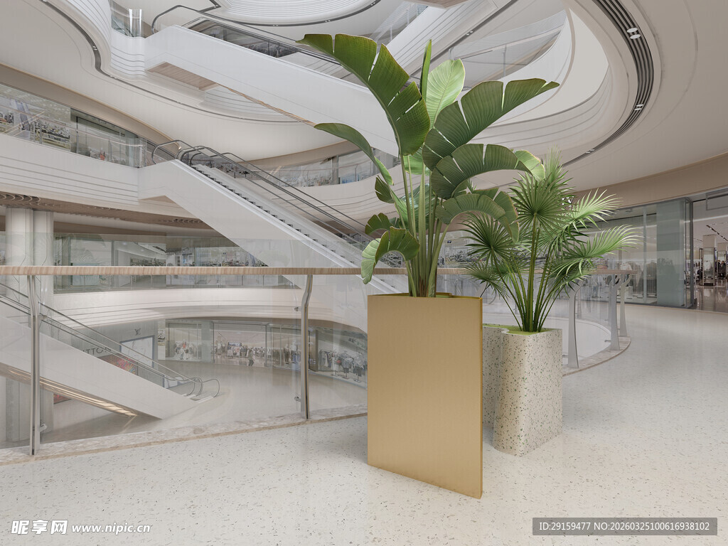 现代商场内的绿植装饰景观