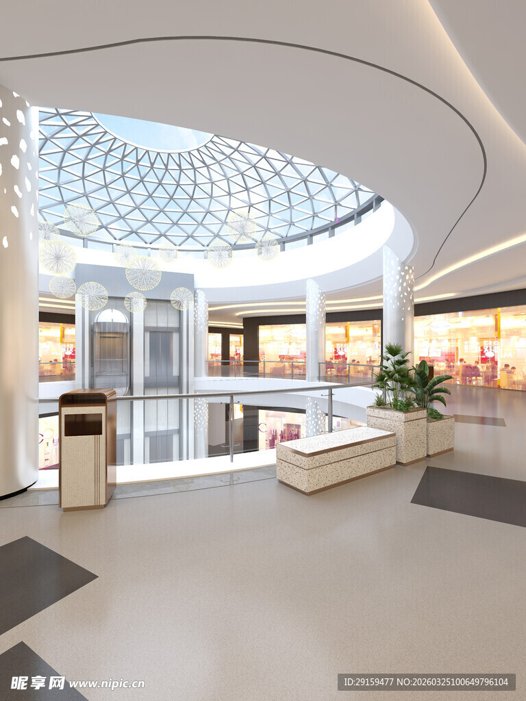 商场内的圆形玻璃穹顶空间