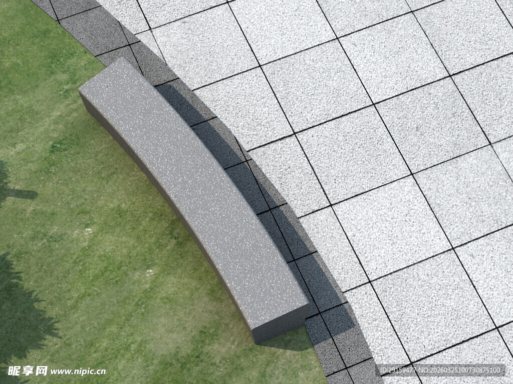 户外弧形石凳与地砖景观