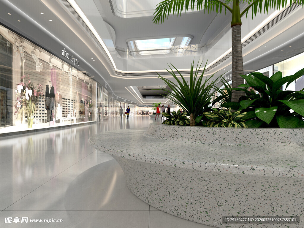现代商场内的绿植装饰空间