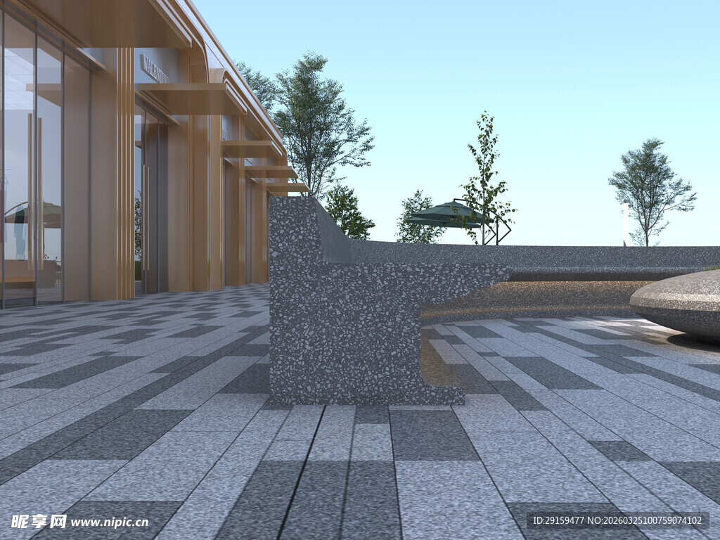 现代户外庭院石凳景观