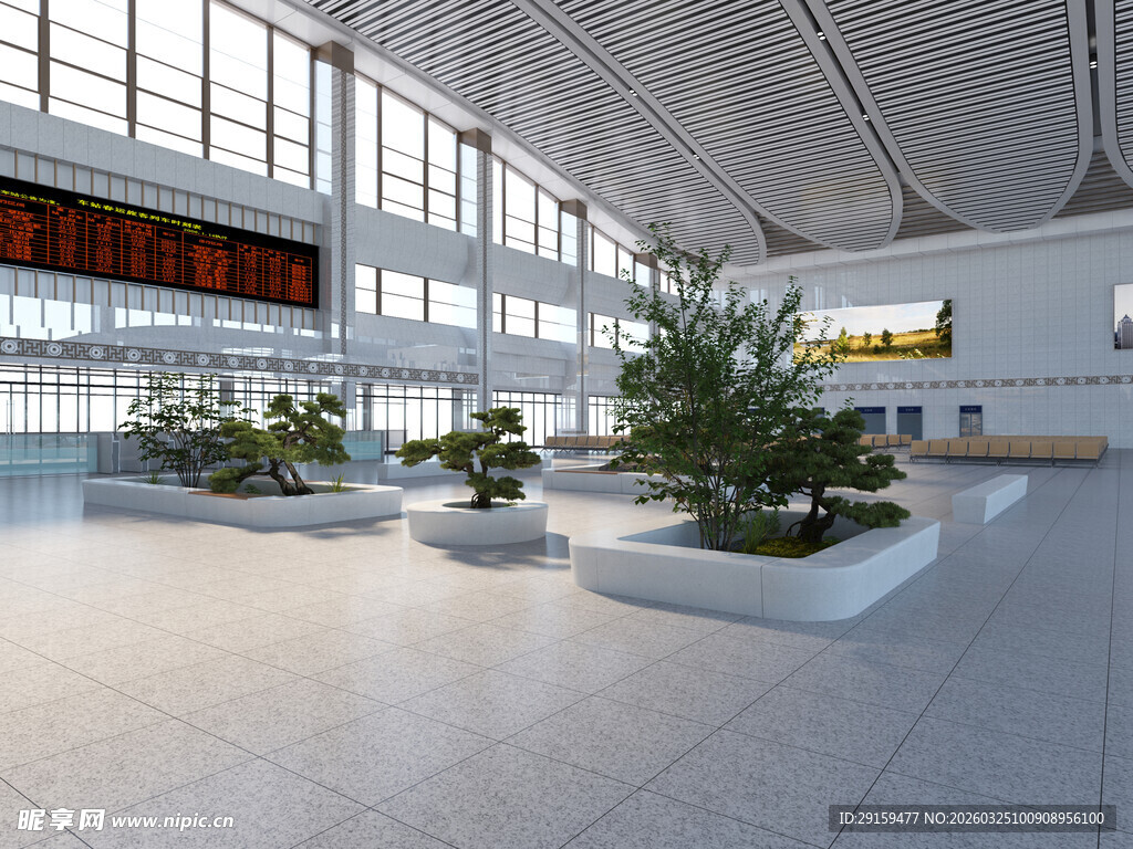 现代宽敞的室内绿植大厅