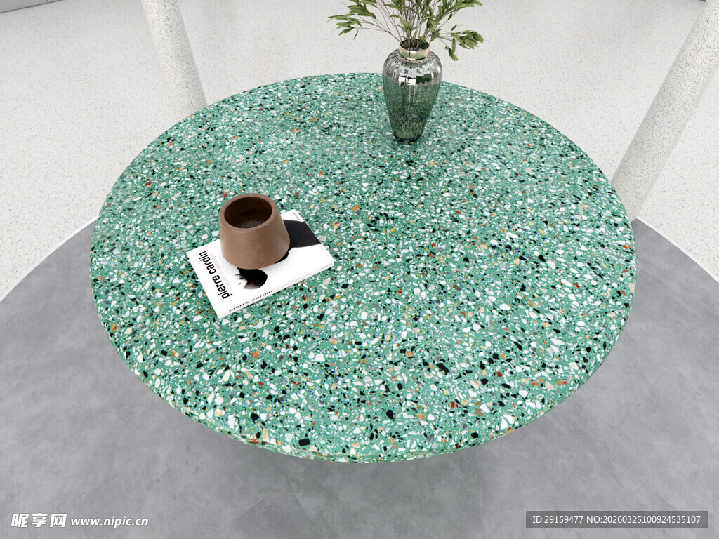 绿色水磨石圆形茶几摆件