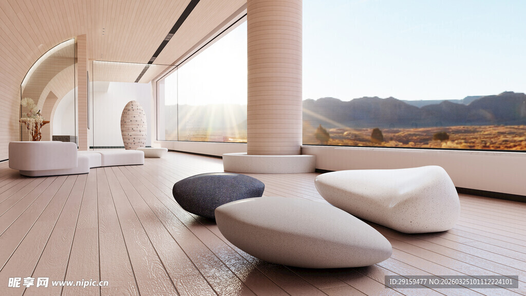 现代简约露台休闲石凳景观