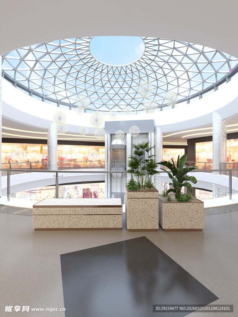 现代商场中庭玻璃穹顶设计