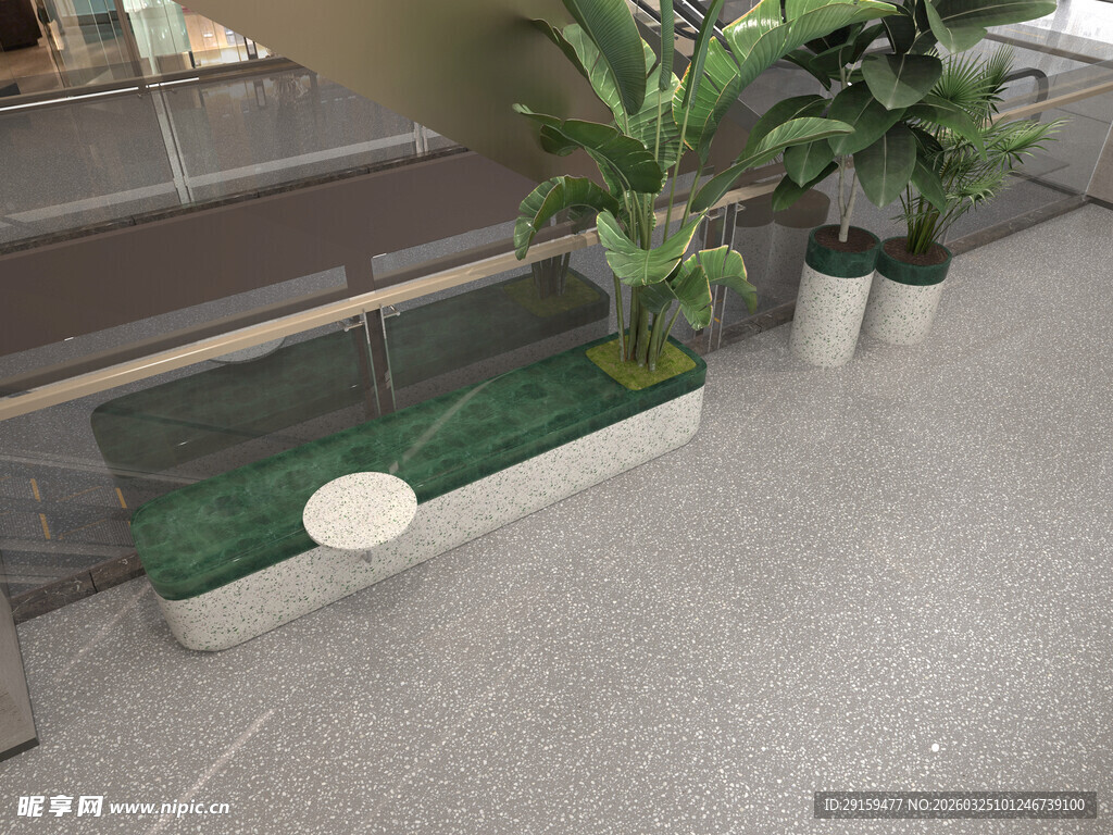 室内绿植装饰的扶梯区域