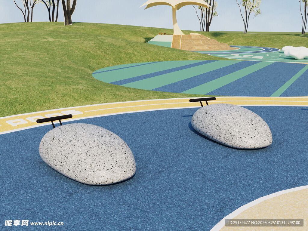 户外公园特色石状座椅场景