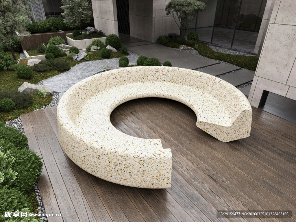 户外弧形石质休闲座椅