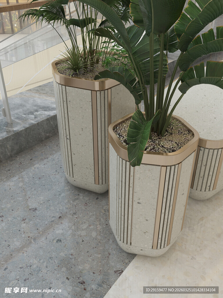 简约条纹花盆中的绿植