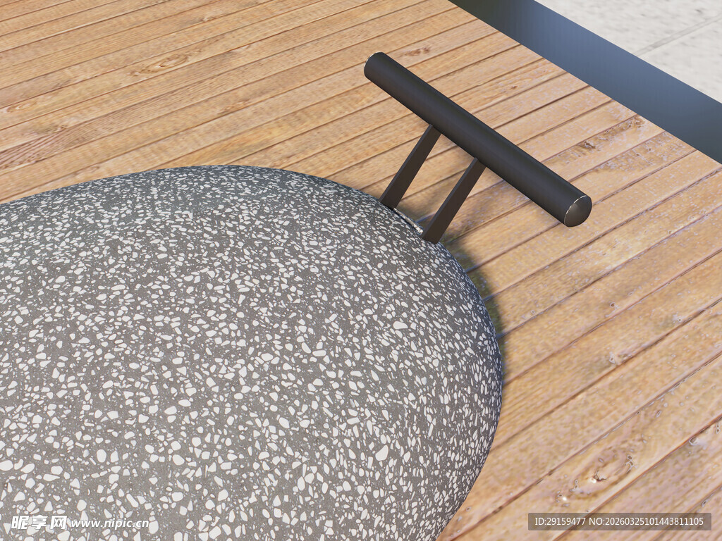 圆形水磨石凳配木质扶手