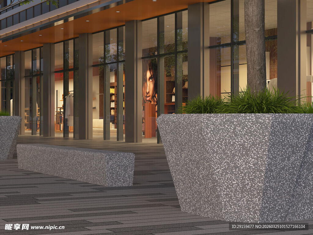 现代建筑外的艺术花坛景观