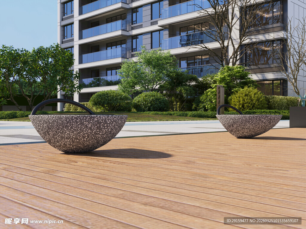 现代小区户外木质景观平台