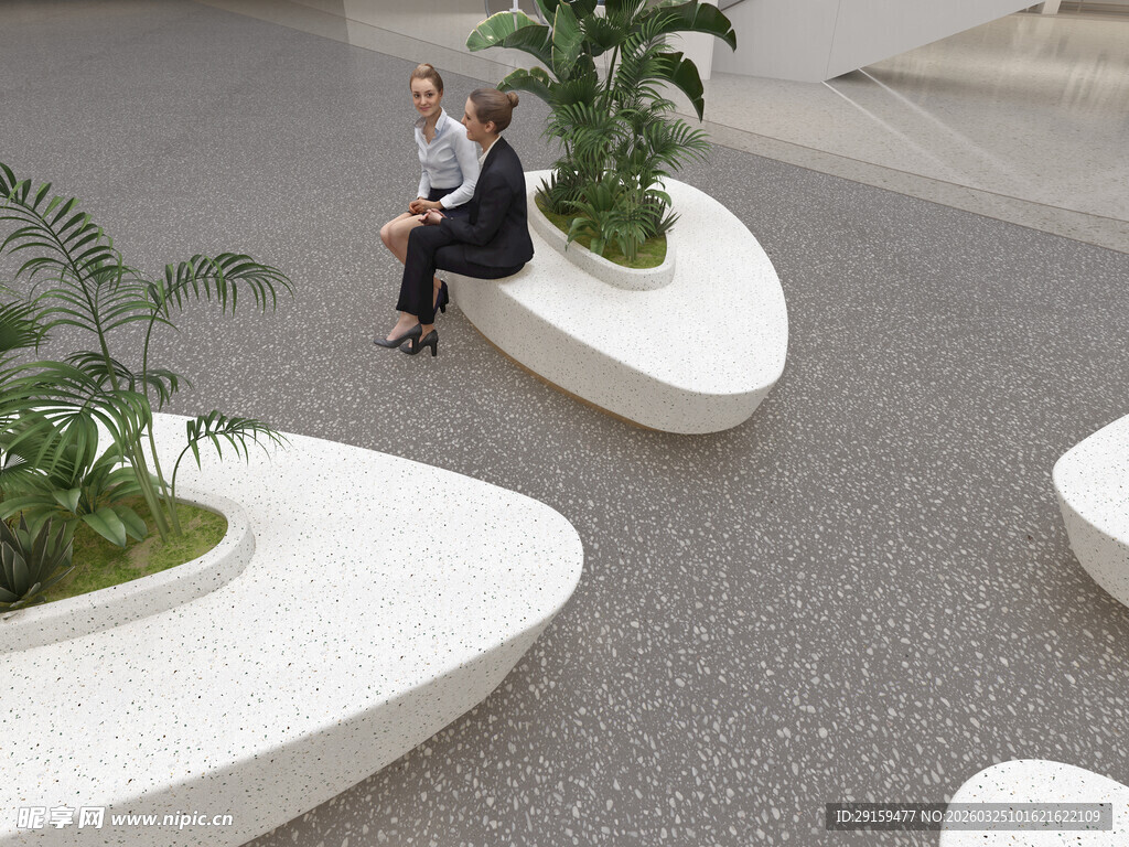 户外休闲座椅与绿植景观