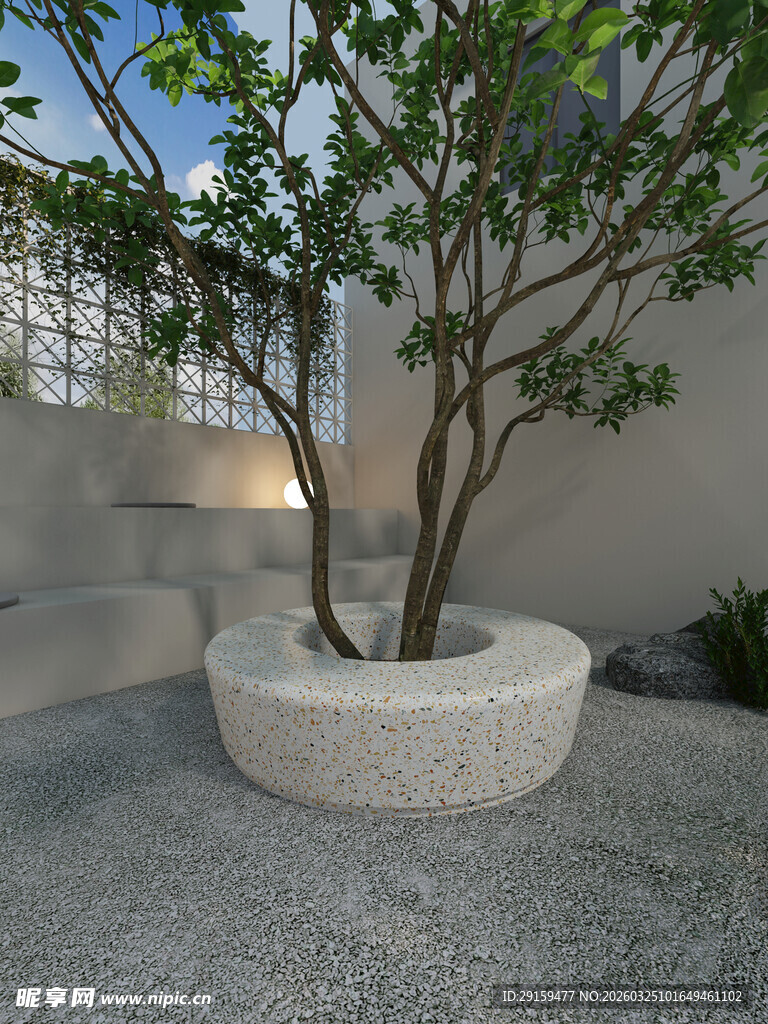 户外圆形石制树池景观