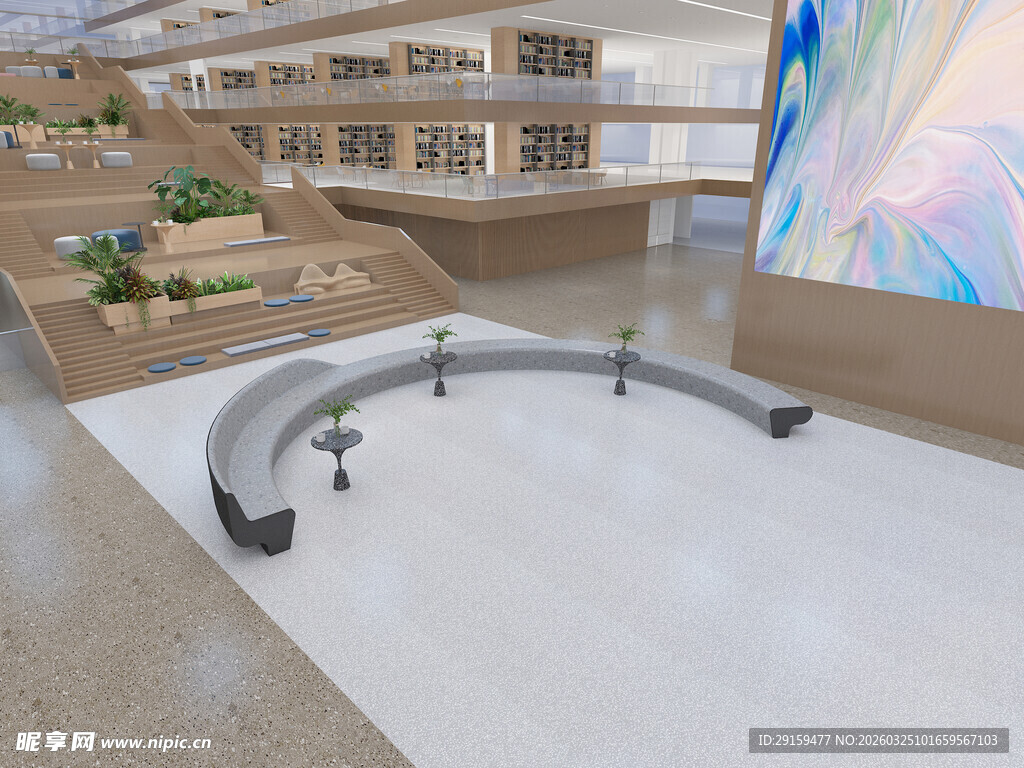 现代风格图书馆室内景观