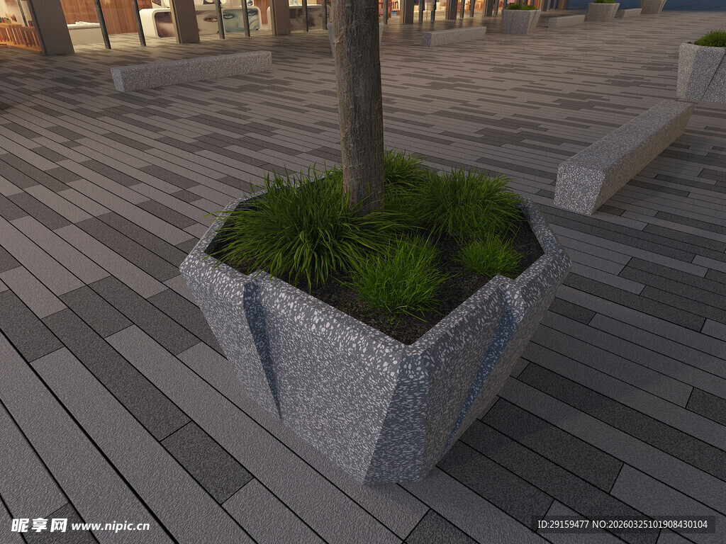 户外方形树池绿植景观