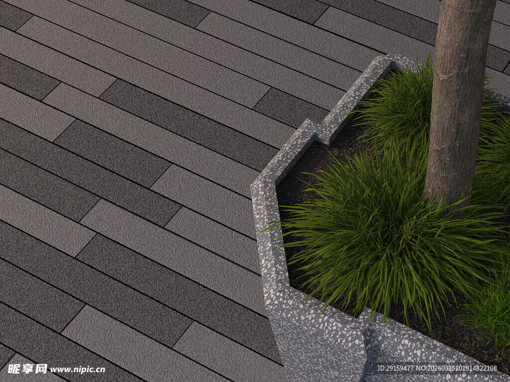 户外木质铺地与绿植景观