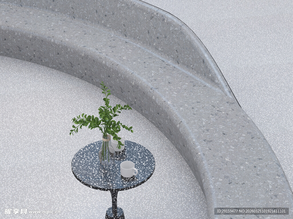 石间小桌绿植静谧景致