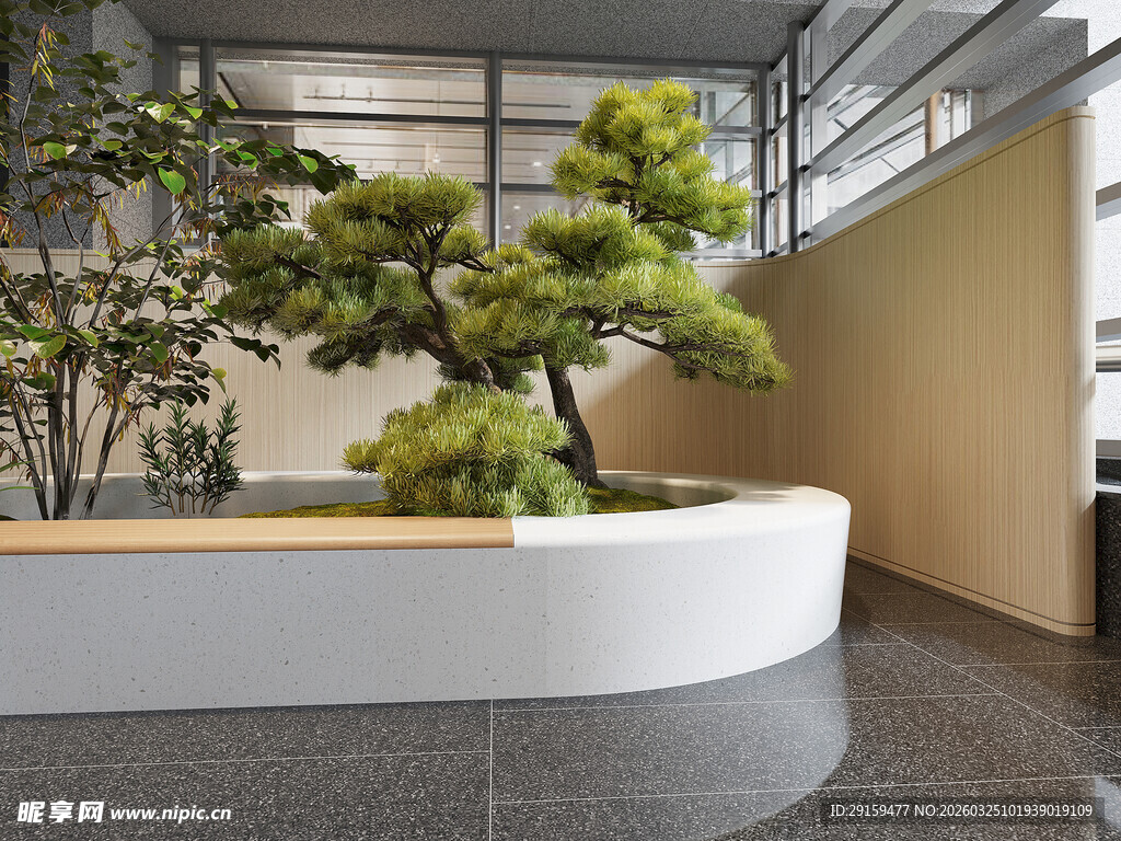 室内圆形景观盆栽设计