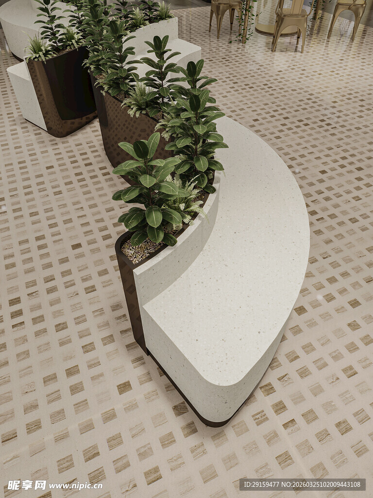 弧形白色花箱装点室内空间