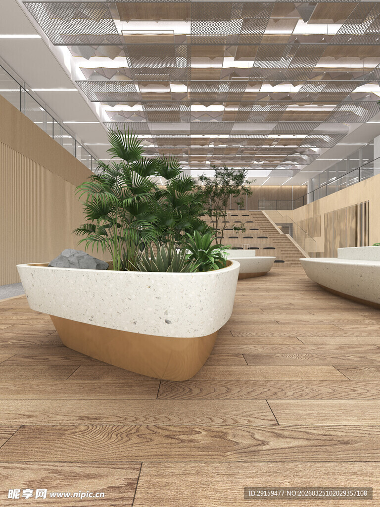 室内木质休闲绿植景观区