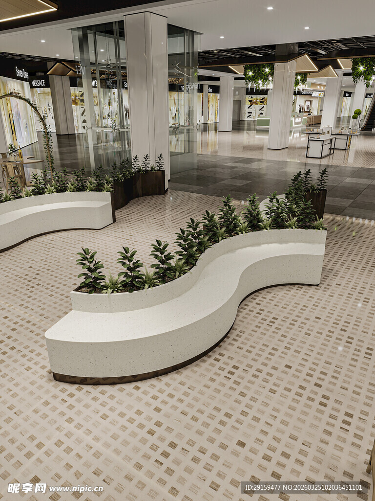 商场内的弧形绿植景观