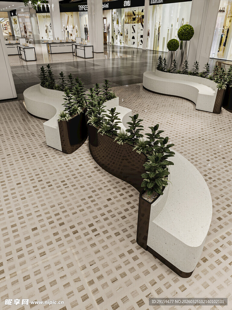 现代室内绿植装饰座椅区