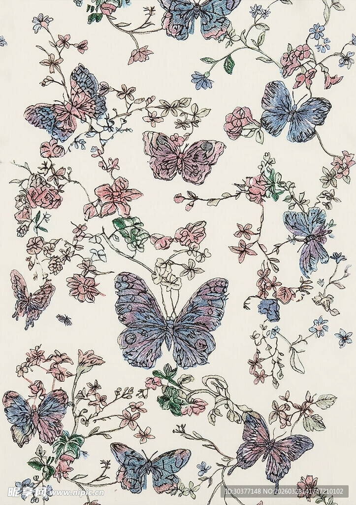 花卉蝴蝶图案纹理设计