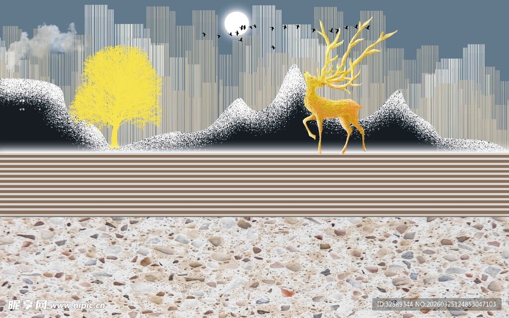 梦幻沙漠中的发光鹿角景观