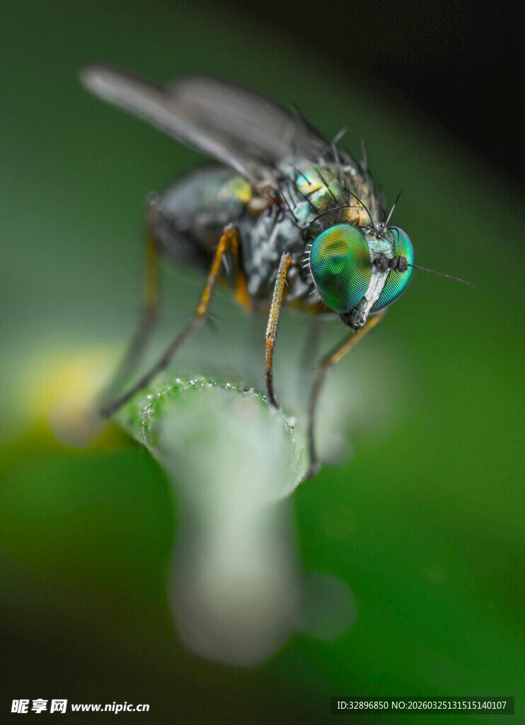 微距下的多彩苍蝇特写