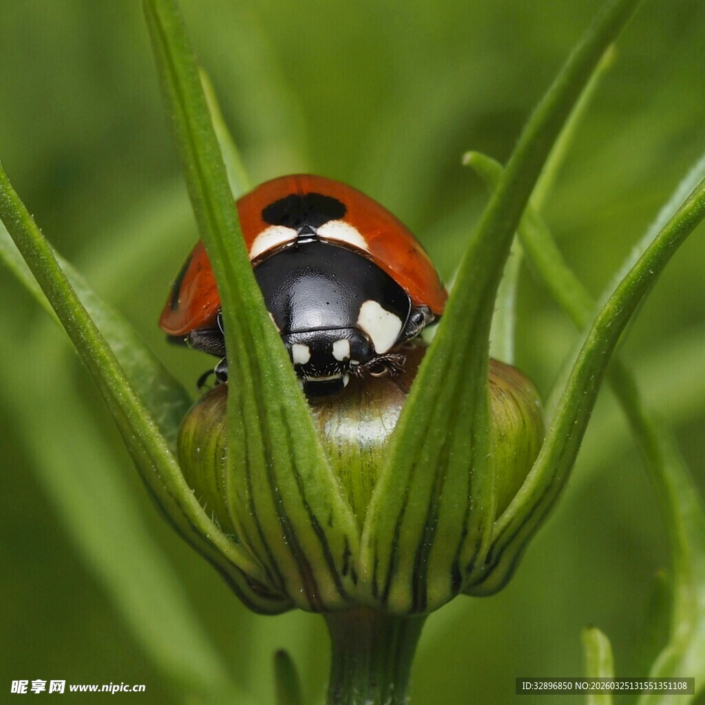 绿叶间的瓢虫特写