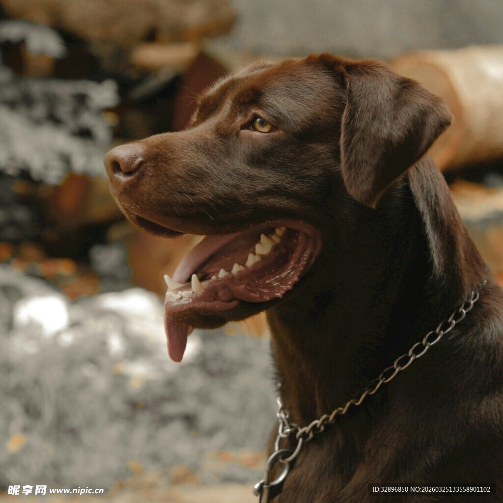 棕色拉布拉多犬戴链特写
