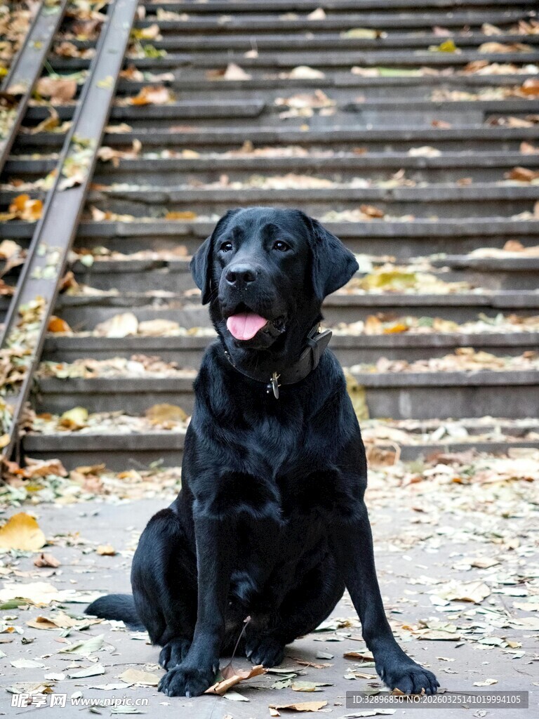 铁轨旁的黑色拉布拉多犬