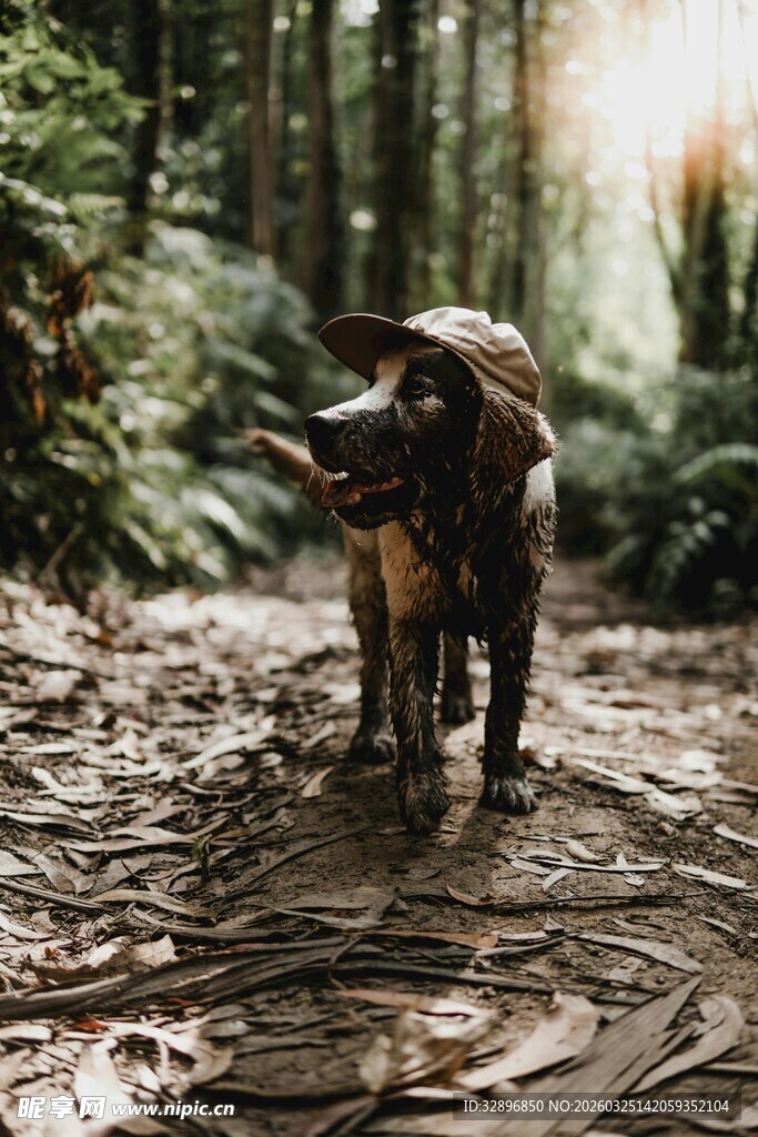 森林中可爱的狗狗漫步