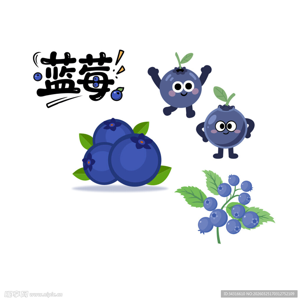 卡通手绘蓝莓