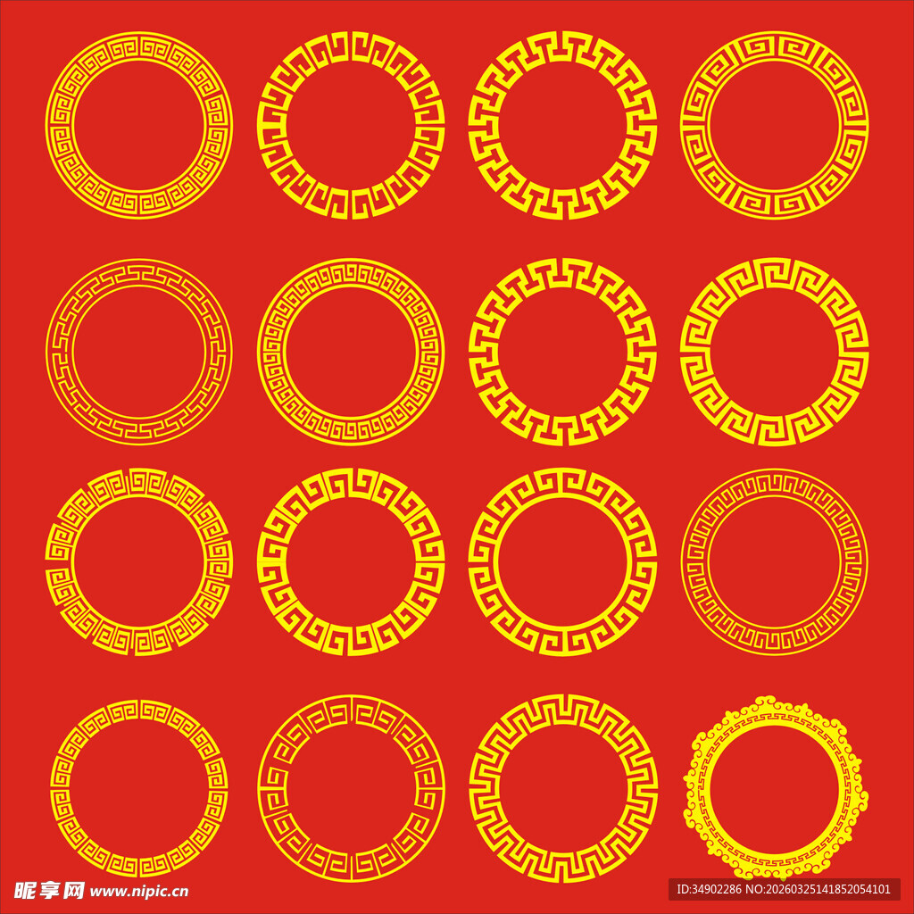 中式圆形花纹边框