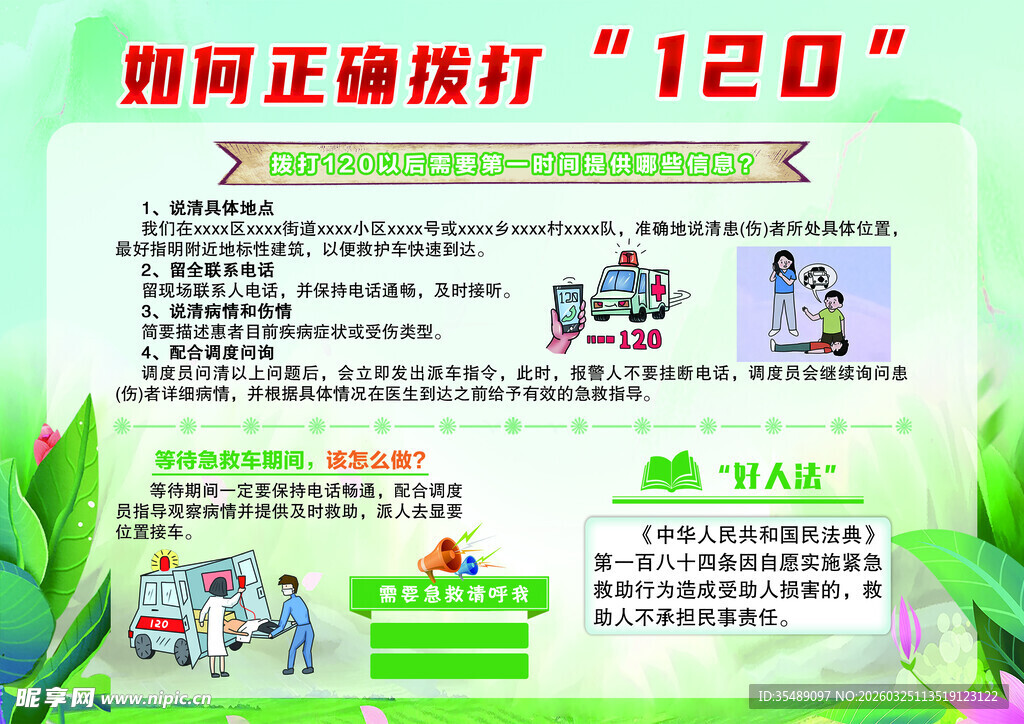 如何正确拨打120宣传展板