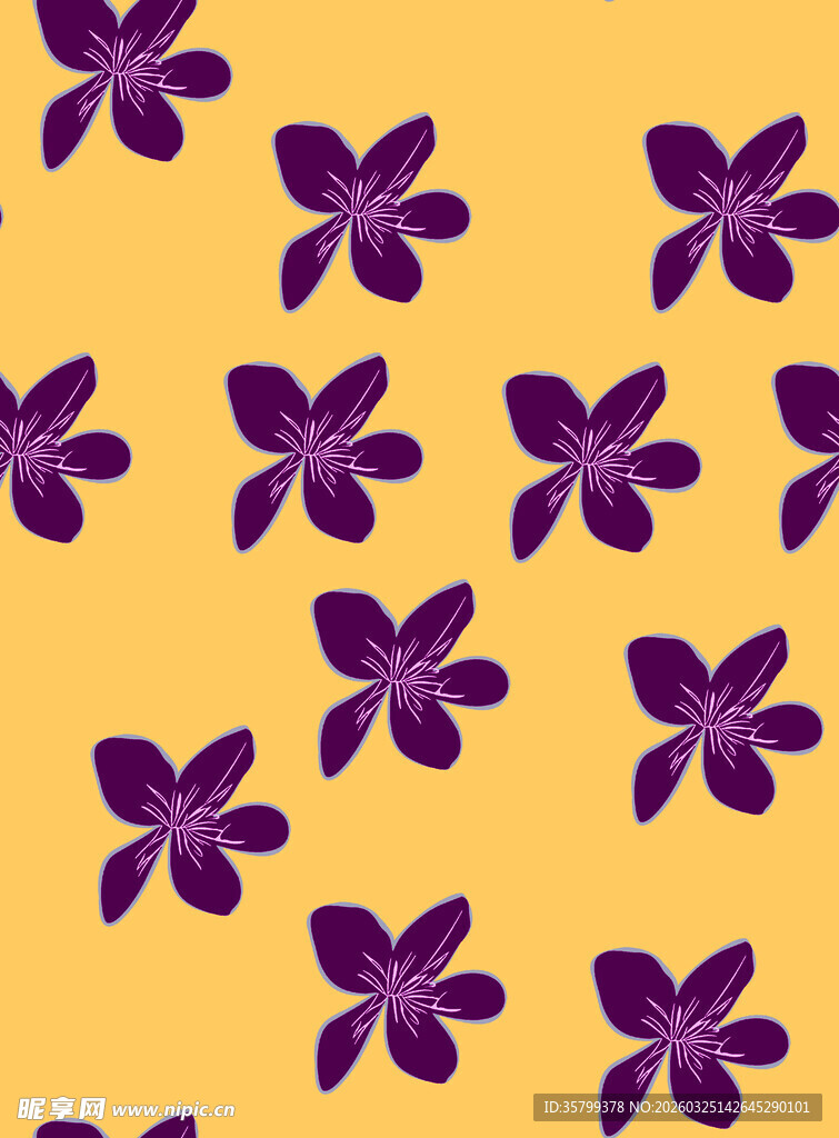 黄色背景紫色花朵图案